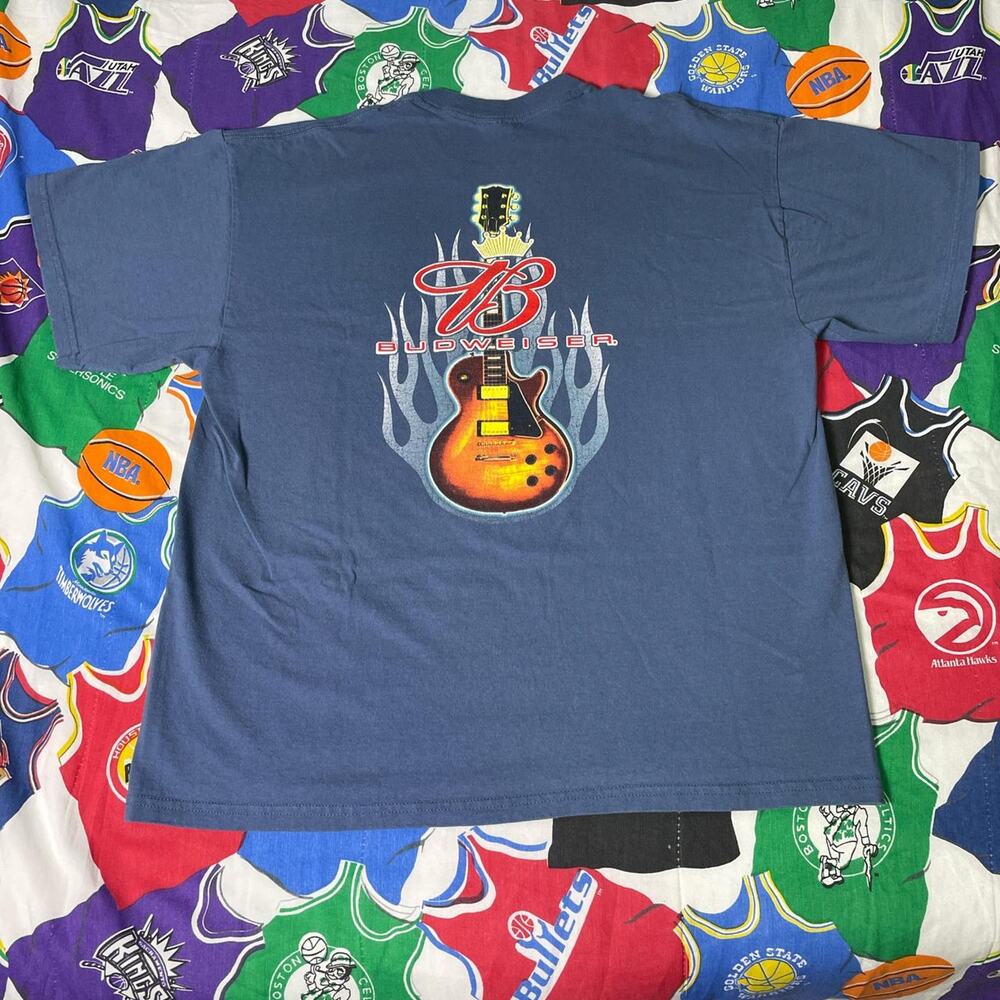 VTG 2000s Budweiser Guitar Beer Promo Mens Sz XL X-Large T-Shirt Brewery Brewed